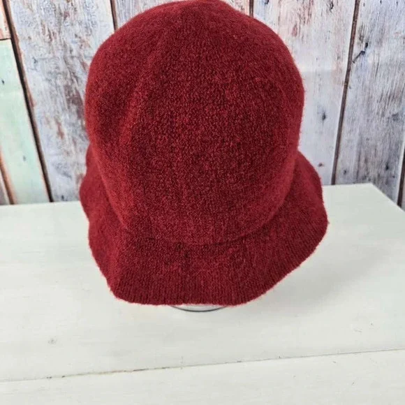 J Crew Red Knit Bucket Hat One Size Wool Blend Preppy Style Designer Look - Picture 2 of 5